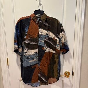 Goouch Men’s 100% Silk Vintage Abstract Pattern Button Down Shirt